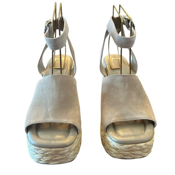 Marc Fisher Nelly Suede Espadrille Wedge Platform Heels Square Toe Taupe NEW 9.5 - Picture 3 of 11